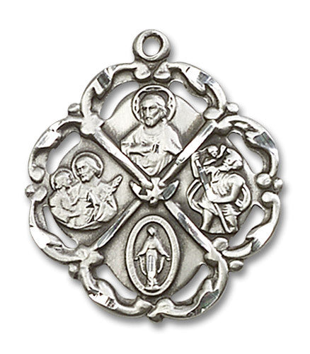 Extel Large Sterling Silver Traditional Catholic 5-Way Cross Cruciform Medal