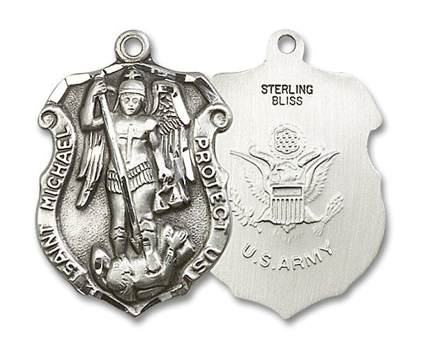 Extel Badge Large Sterling Silver St Michael Army Medal, Made in USA