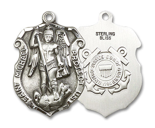 Extel Badge Large Sterling Silver St Michael Coast Guard Medal, Made in USA