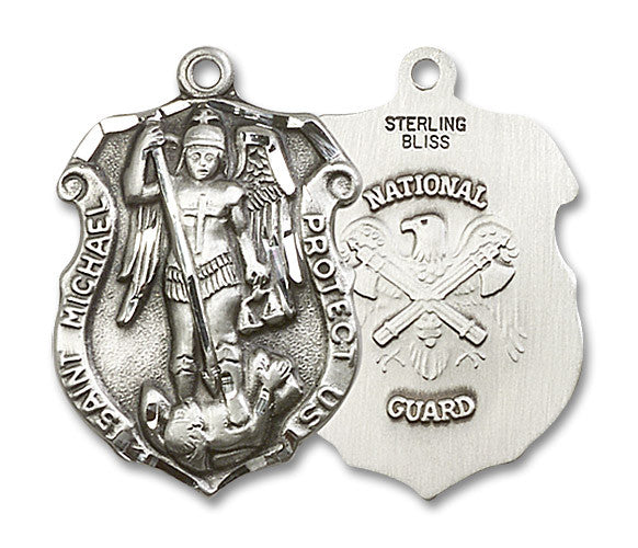 Extel Badge Large Sterling Silver St Michael National Guard Medal, Made in USA