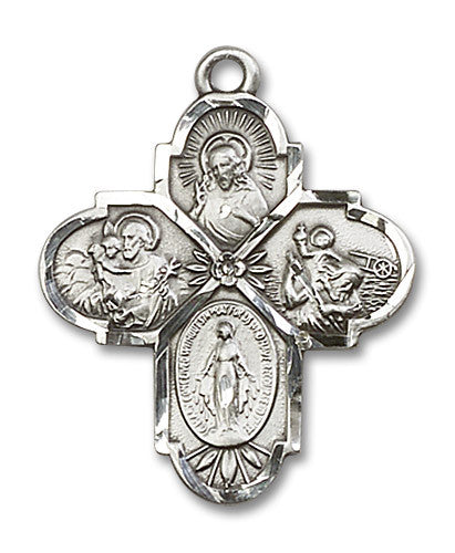 Extel Large Sterling Silver Traditional Catholic 4-Way Cross Cruciform Medal