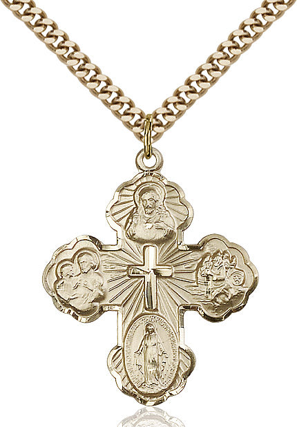 Extel Large 14kt Gold Filled Traditional Catholic 5-Way Cross Cruciform Pendant with 24" chain