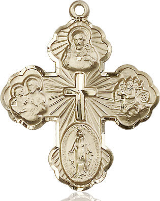 Extel Large 14kt Gold Filled Traditional Catholic 5-Way Cross Cruciform Medal