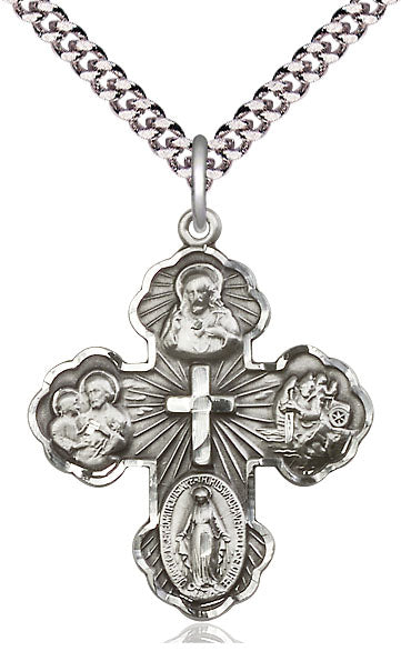 Extel Large Pewter Traditional Catholic 5-Way Cross Cruciform Pendant with 24" chain