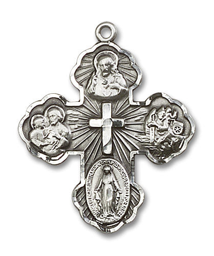 Extel Large Sterling Silver Traditional Catholic 5-Way Cross Cruciform Medal