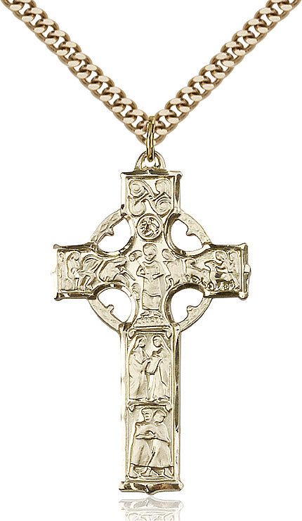 Extel Large 14kt Gold Filled Celtic Cross Pendant with 24" chain, Made in USA