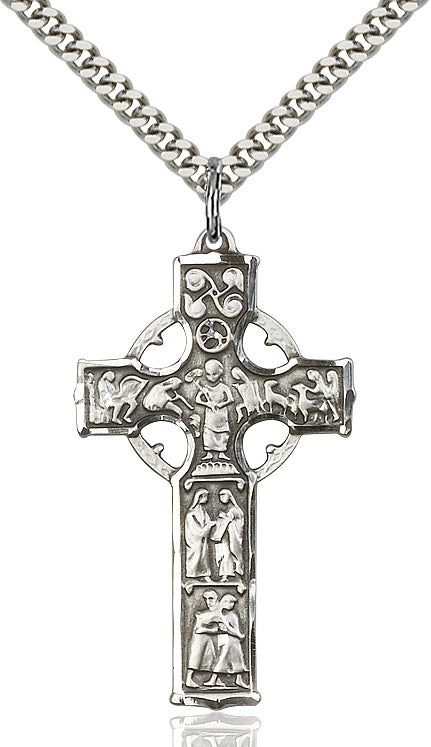 Extel Large Sterling Silver Celtic Cross Pendant with 24" chain, Made in USA