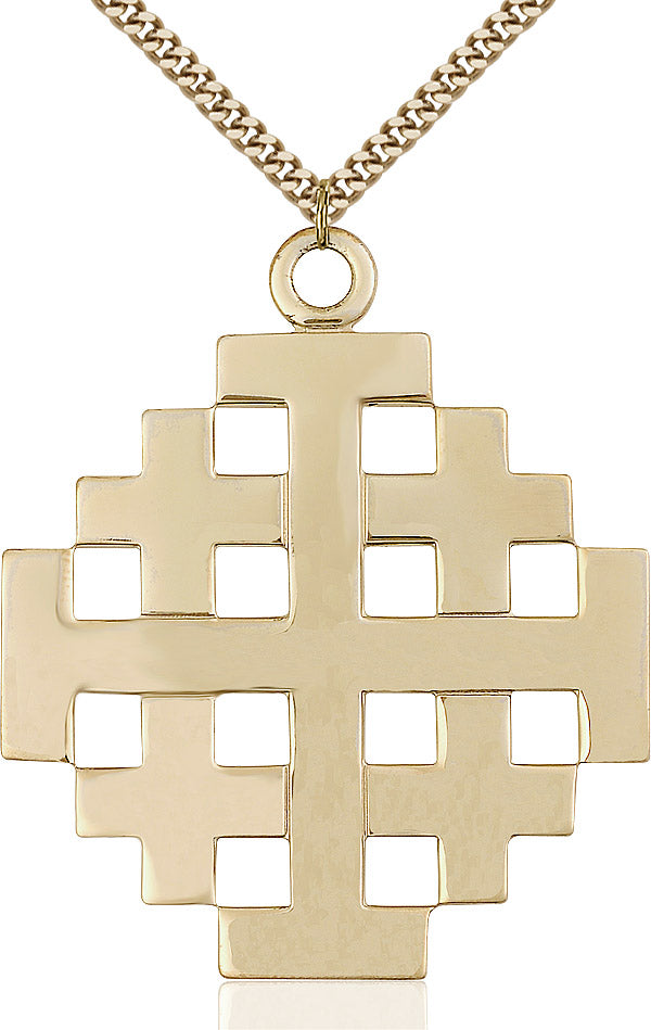 Extel Extra Large 14kt Gold Filled Jerusalem Cross Pendant with 24" chain, Made in USA