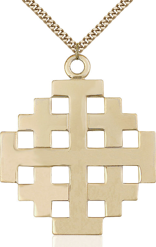 Extel Extra Large 14kt Gold Filled Jerusalem Cross Pendant with 24" chain, Made in USA