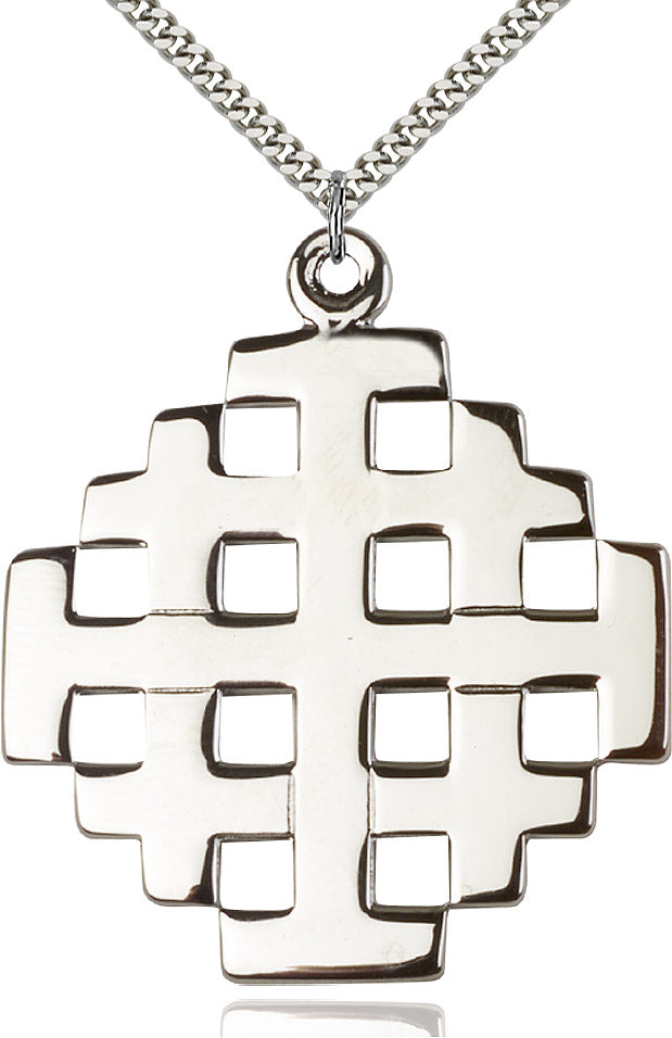 Extel Extra Large Sterling Silver Jerusalem Cross Pendant with 24" chain, Made in USA