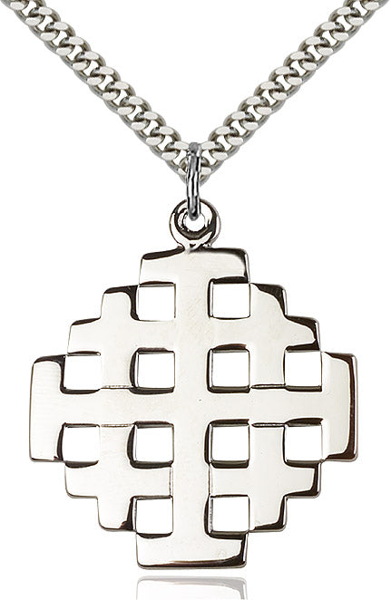 Extel Large Sterling Silver Jerusalem Cross Pendant with 24" chain, Made in USA