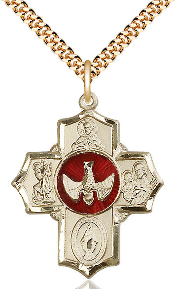 Extel Large  14kt Gold Filled Traditional Catholic 5-Way Cross Cruciform Pendant with 24" chain