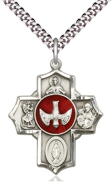 Extel Large Pewter Traditional Catholic 5-Way Cross Cruciform Pendant with 24" chain