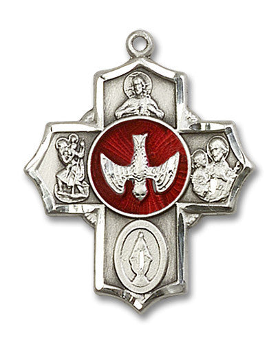 Extel Large  Sterling Silver Traditional Catholic 5-Way Cross Cruciform Medal