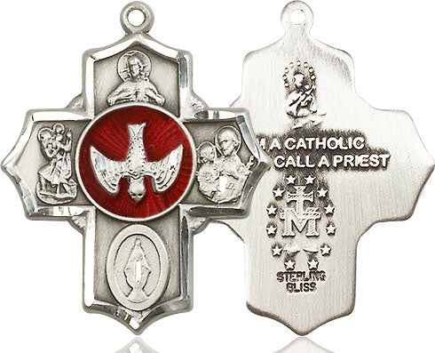 Extel Large  Sterling Silver Traditional Catholic 5-Way Cross Cruciform Medal