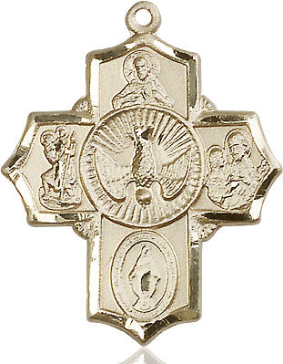 Extel Large 14kt Gold Filled Traditional Catholic 5-Way Cross Cruciform Medal