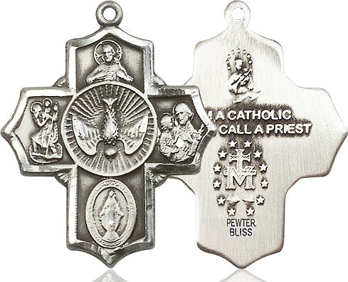 Extel Large Pewter Traditional Catholic 5-Way Cross Cruciform Medal