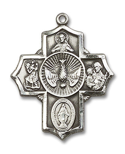 Extel Large Sterling Silver Traditional Catholic 5-Way Cross Cruciform Medal