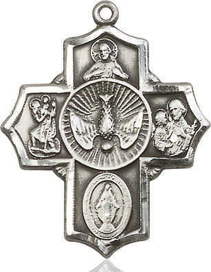 Extel Large Sterling Silver Traditional Catholic 5-Way Cross Cruciform Medal