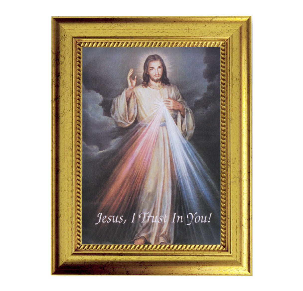 Divine Mercy Picture Framed Wall Art Decor Small Antique Gold-Leaf Frame