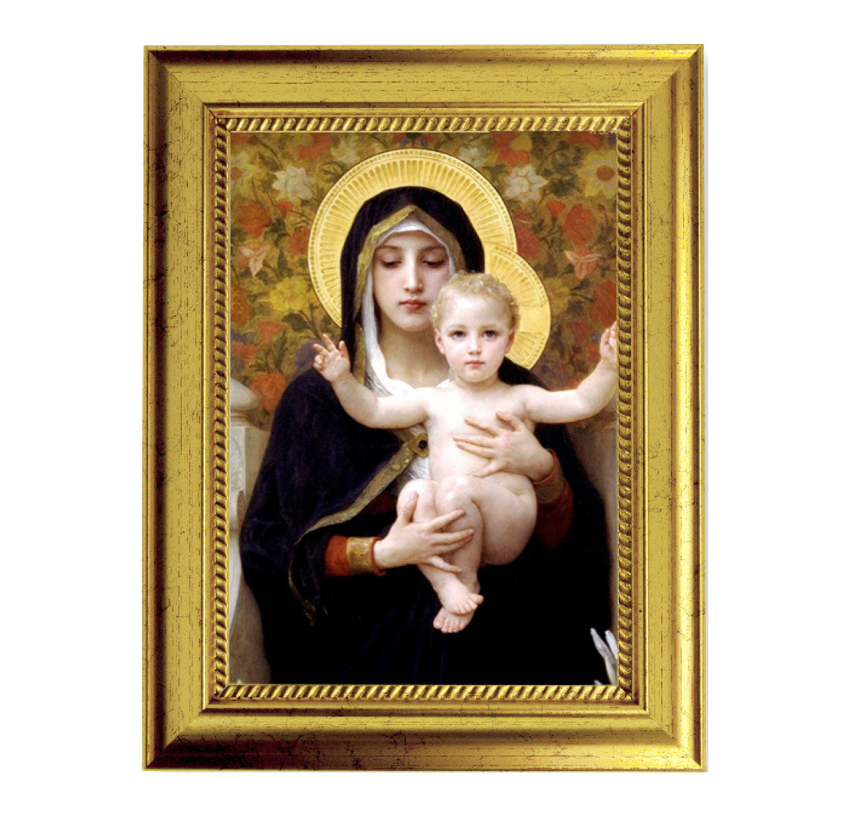 Madonna and Child Picture Framed Wall Art Decor Small Antique Gold-Leaf Frame