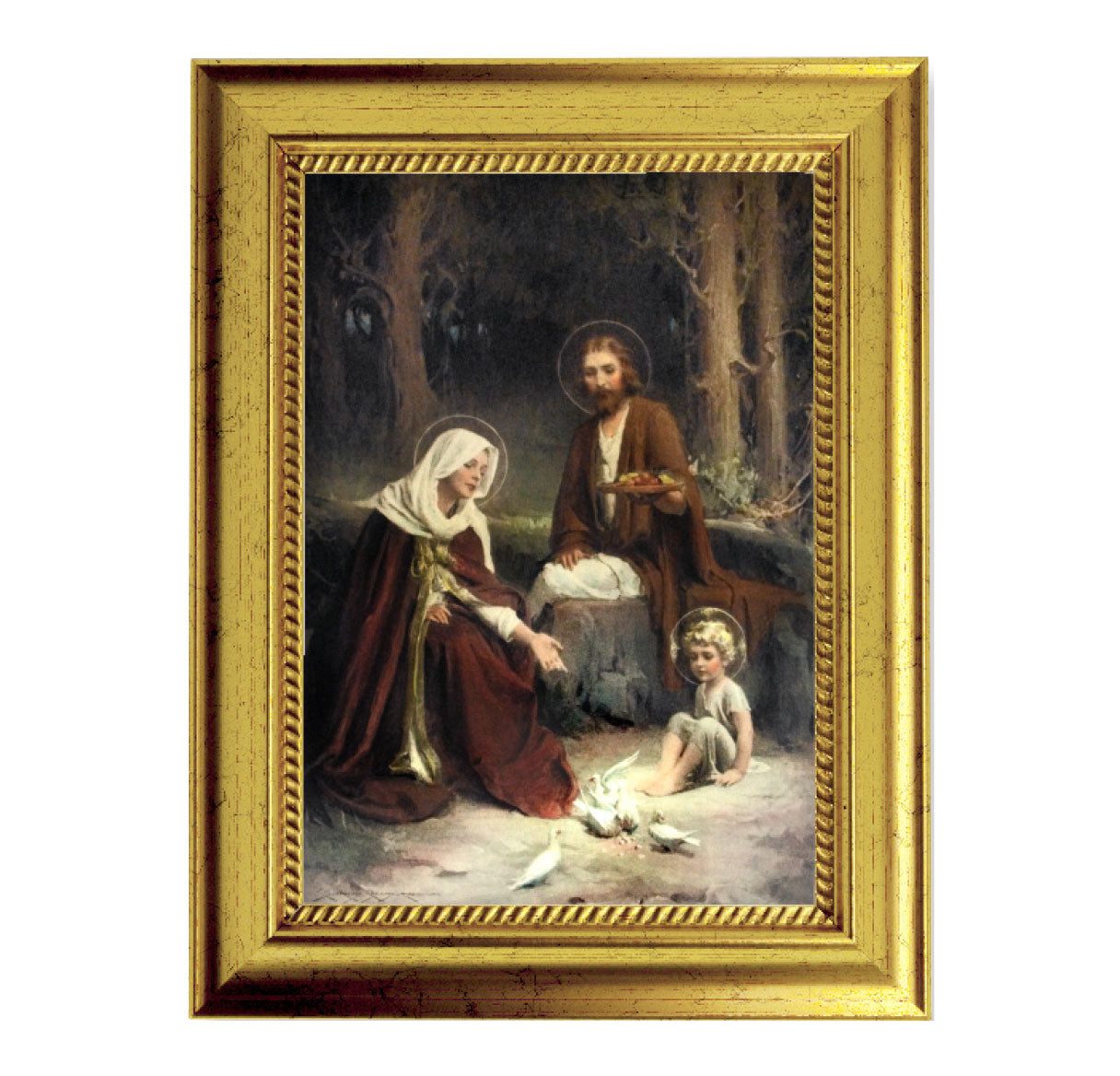 The Holy Family Picture Framed Wall Art Decor Small Antique Gold-Leaf Frame