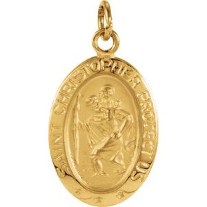 Extel Medium 14K Yellow Gold Mens Womens Religious Catholic St. Christopher Patron Saint Medal Pendant Charm