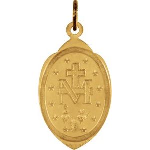 Extel Medium 14K Yellow Gold Oval Religious Catholic Miraculous Medal Pendant Charm