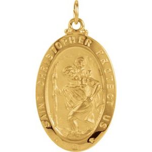 Extel Medium 14K Yellow Gold Mens Womens Religious Catholic St. Christopher Patron Saint Medal Pendant Charm