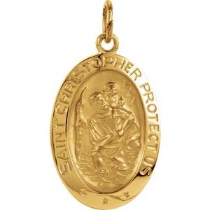 Extel Medium 14K Yellow Gold Mens Womens Religious Catholic St. Christopher Patron Saint Medal Pendant Charm