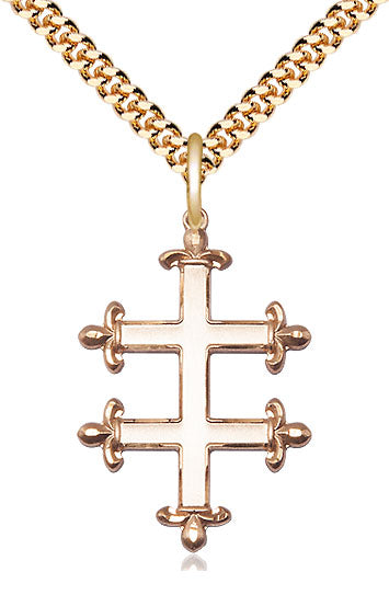 Extel Large 14kt Gold Filled Cross of Lorraine Pendant with 24" chain, Made in USA