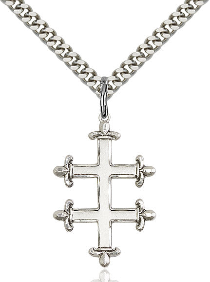 Extel Large Sterling Silver Cross of Lorraine Pendant with 24" chain, Made in USA