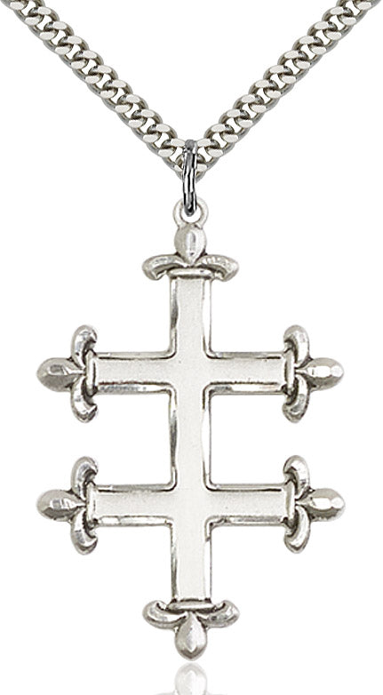 Extel Large Sterling Silver Cross of Lorraine Pendant with 24" chain, Made in USA