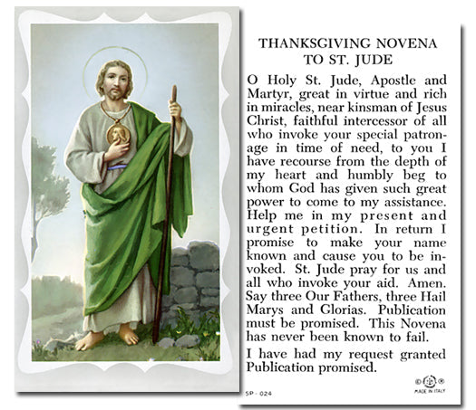 Saint Jude Thanksgiving Novena Catholic Prayer Holy Card Pack of 100