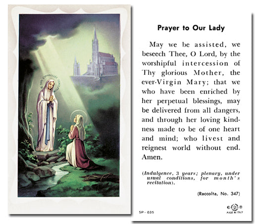 Our Lady of Lourdes Catholic Prayer Holy Card with Prayer on Back, Pack of 100