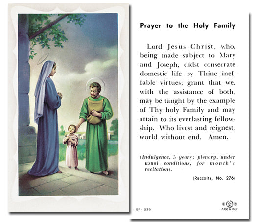 Holy Family Catholic Prayer Holy Card with Prayer on Back, Pack of 100