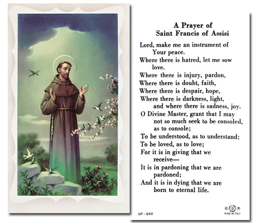 Saint Francis of Assisi Catholic Prayer Holy Card Pack of 100