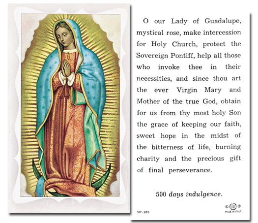 Our Lady of Guadalupe Catholic Prayer Holy Card with Prayer on Back, Pack of 100