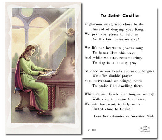 Saint Cecilia Catholic Prayer Holy Card with Prayer on Back, Pack of 100