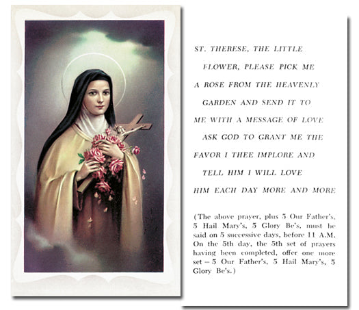 Saint Theresa Pick Me A Rose Catholic Prayer Holy Card with Prayer on Back, Pack of 100