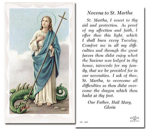 Saint Martha Catholic Prayer Holy Card with Prayer on Back, Pack of 100