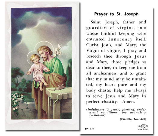 Saint Joseph the Worker Catholic Catholic Holy Card with Prayer on Back, Pack of 100