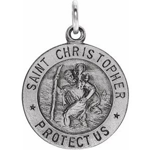 Extel Medium 14K White Gold Mens Womens Religious Catholic St. Christopher Patron Saint Medal Pendant Charm