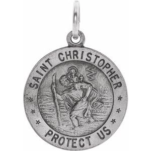 Extel Medium 14K White Gold St. Christopher Medal Pendant