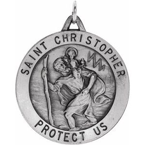 Extel Large Sterling Silver Mens Womens Religious Catholic St. Christopher Patron Saint Medal Pendant Charm