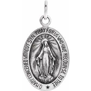 Extel Medium 14K White Gold Mens Womens Religious Catholic Miraculous Medal Pendant Charm