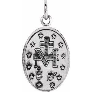 Extel Large 14K White Gold Mens Womens Religious Catholic Miraculous Medal Pendant Charm