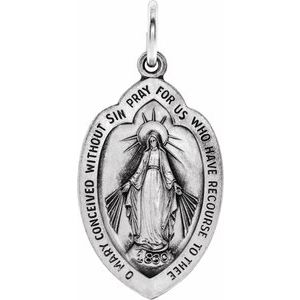 Extel Large Sterling Silver Oval Religious Catholic Miraculous Medal Pendant Charm