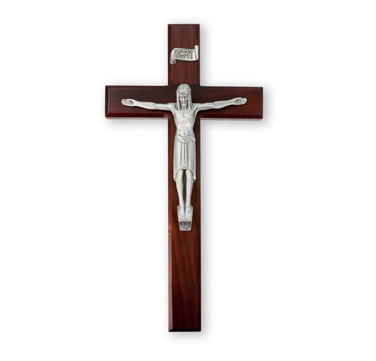 Large Catholic Dark Cherry Wood Wall Crucifix, 12", for Home, Office, Over Door