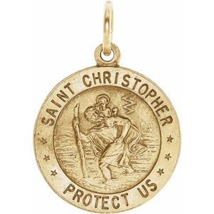 Extel Medium 14K Yellow Gold Mens Womens Religious Catholic St. Christopher Patron Saint Medal Pendant Charm